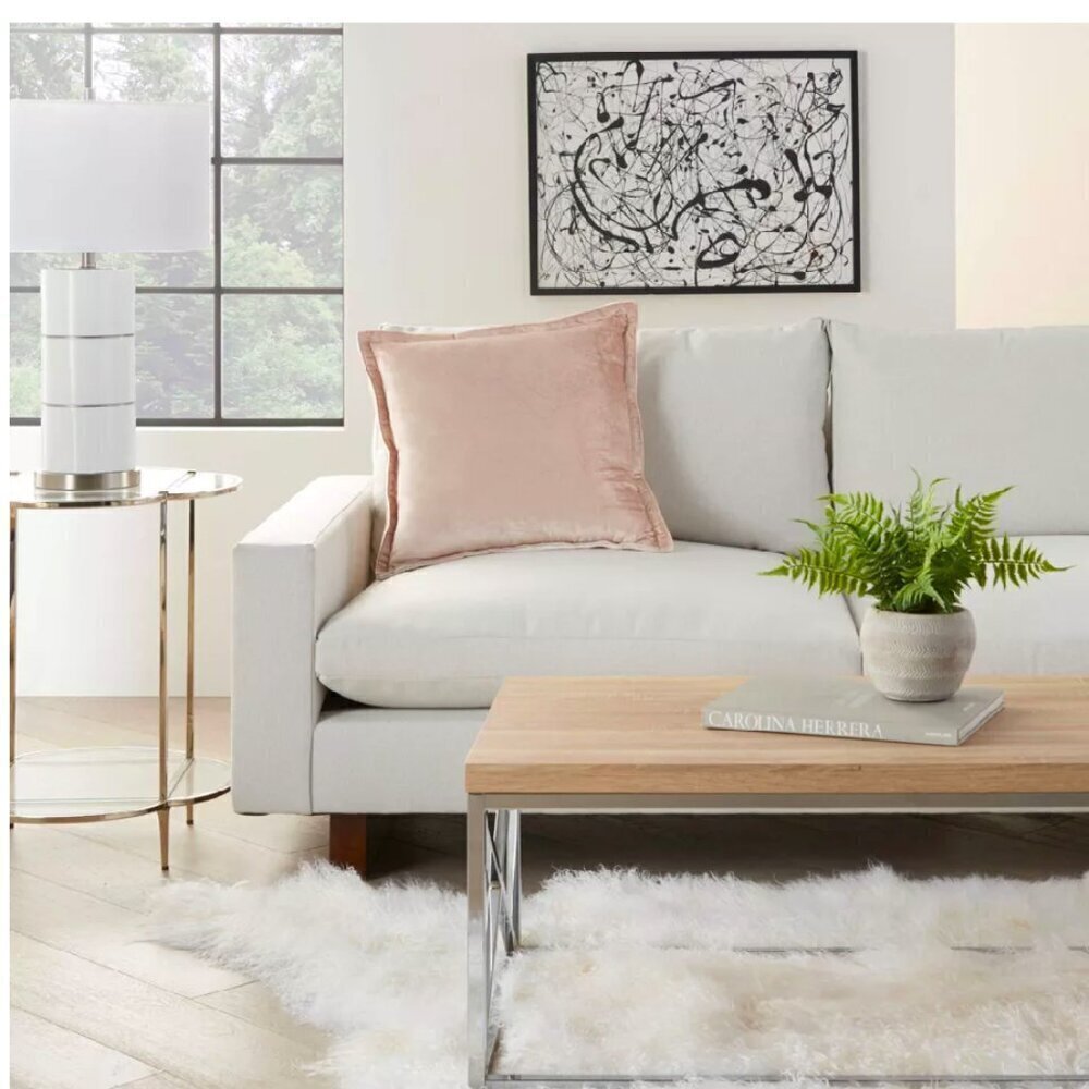 2 Pack Nicole Miller 100% Cotton Velvet Accent Pillows Soft Blush/Sand Color‎